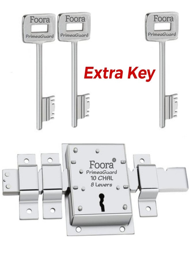 Foora PrimeGuard 10 Chal Main Gate Lock - 8 Lever, Silver Finish, High-Security Double Sided Lock for Main Gates, Doors, Home & Commercial Use, Extra Key Included - Image 3